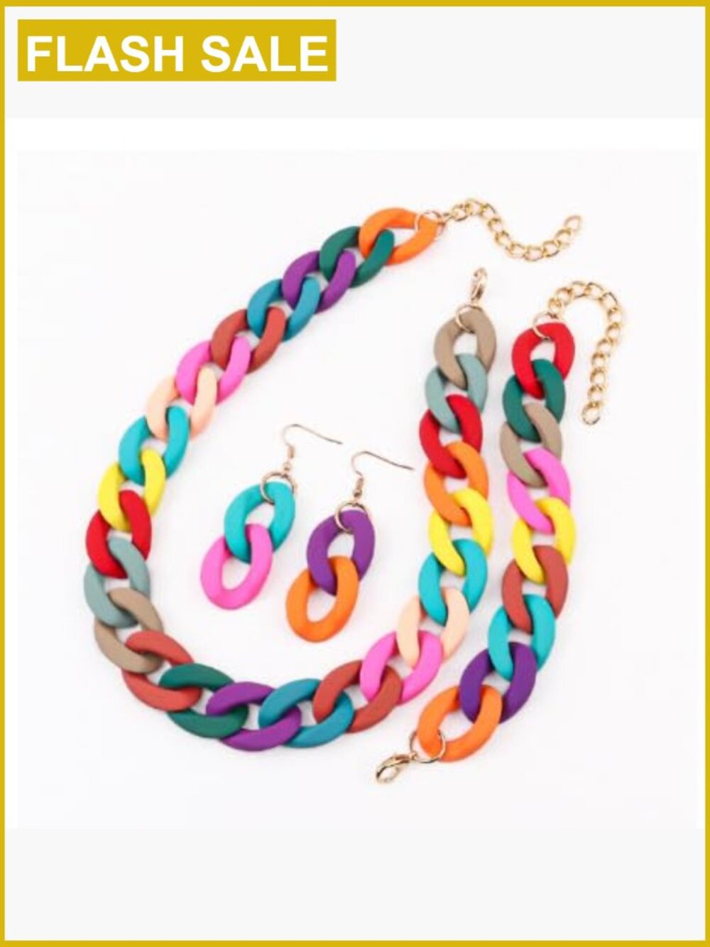 Chunky Acrylic Jewelry Set Necklace Bracelet Earrings Cuban Link Hip Hop - Picture 3 of 7